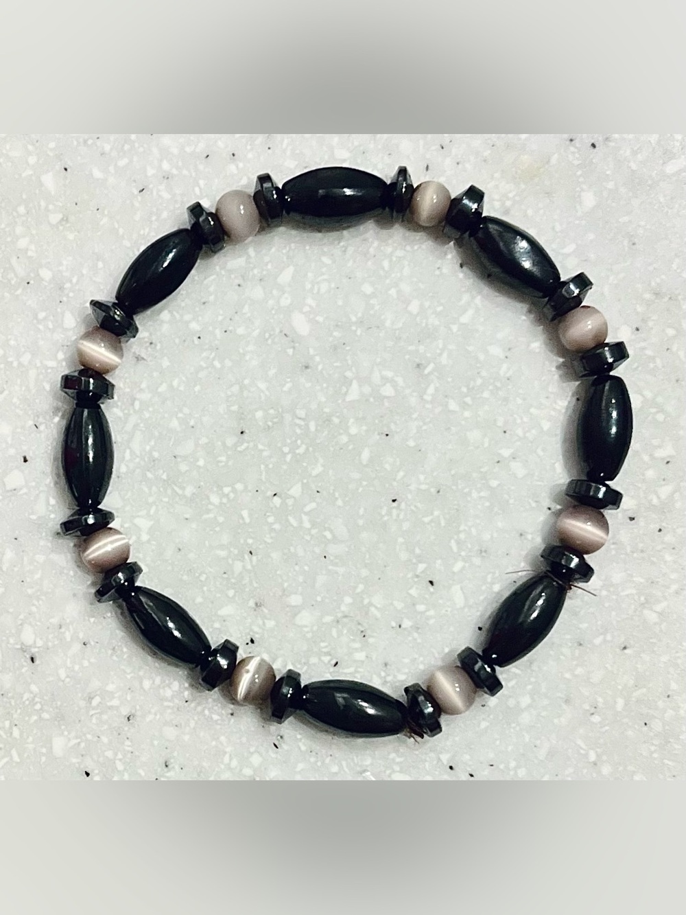 Vintage Y2K Black and Taupe Beaded Stretch Bracelet